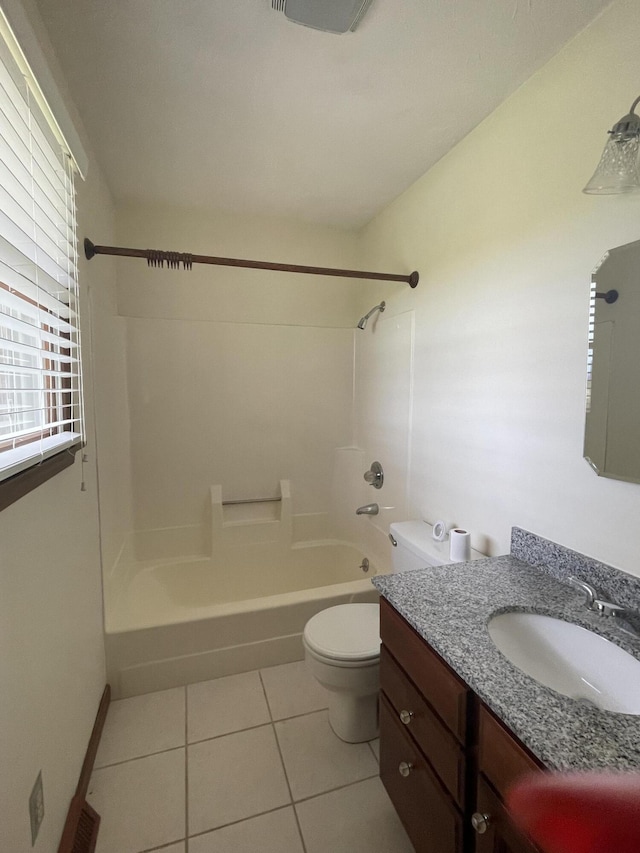 full bathroom with tile patterned flooring, vanity, toilet, and tub / shower combination