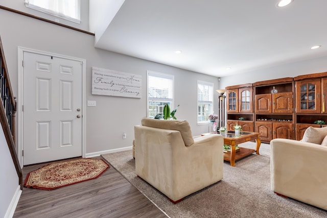 living room with light hardwood / wood-style flooring