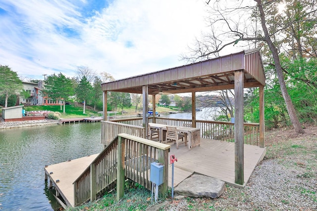 dock area with a water view