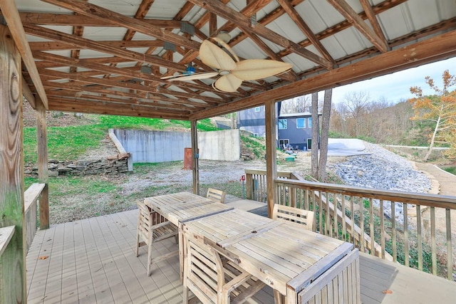 wooden terrace with ceiling fan