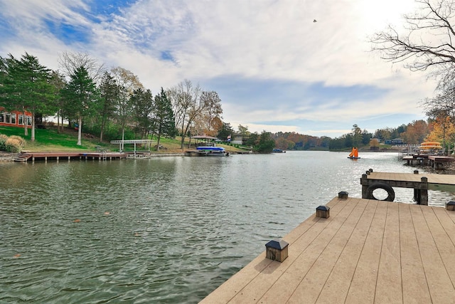 view of dock with a water view