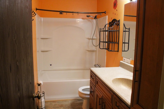 full bathroom featuring tile patterned flooring, vanity, toilet, and  shower combination