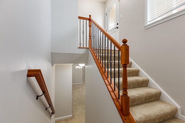 4212 Country Mill Rdg, Burlington, KY 41005 - stairway featuring carpet and an inviting chandelier