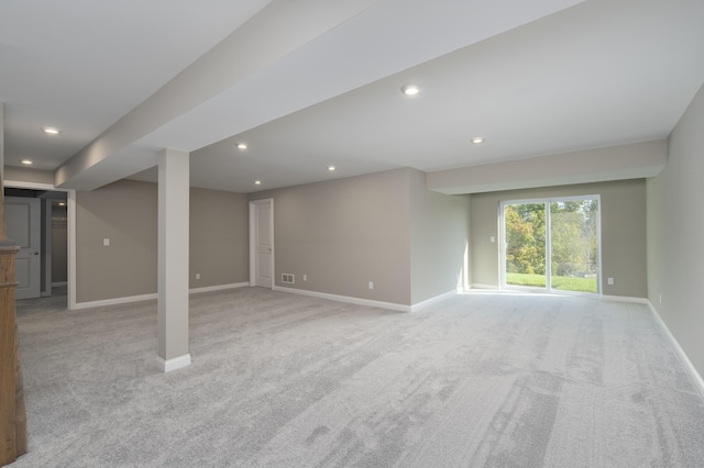 basement with light carpet