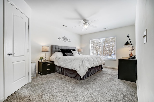 bedroom with carpet floors and ceiling fan