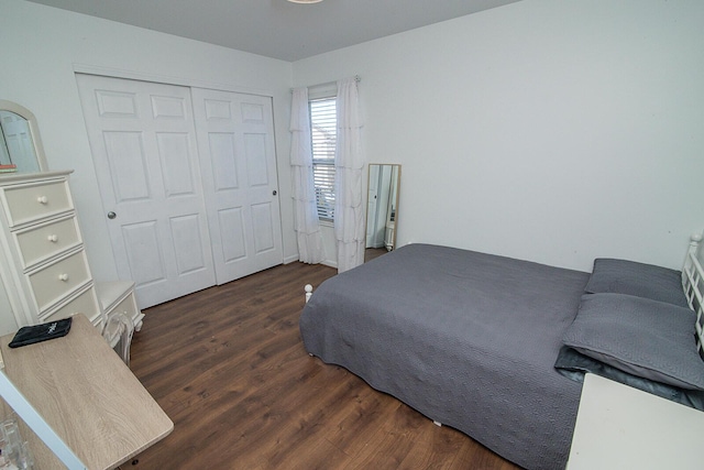 bedroom with a closet and dark wood-type flooring