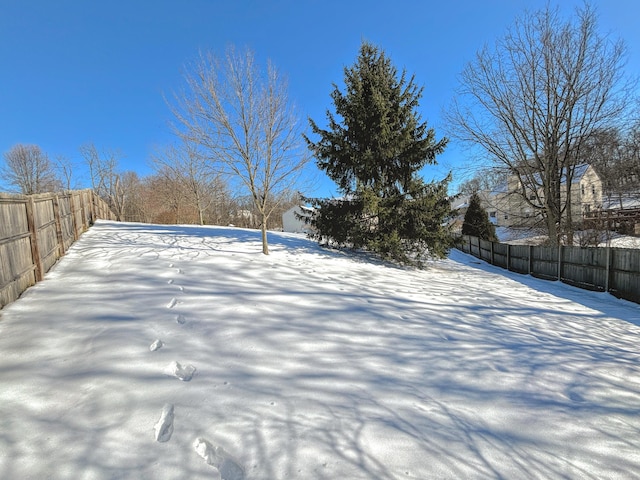 view of yard layered in snow