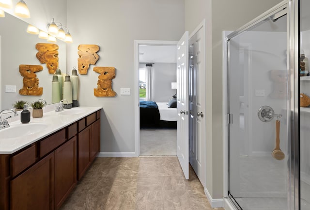 bathroom with vanity and walk in shower