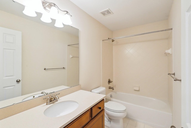 full bathroom featuring toilet, tile patterned floors, shower / bathtub combination, and vanity