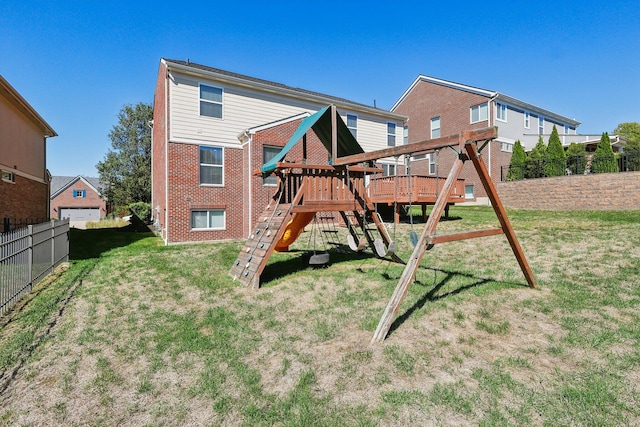 view of jungle gym with a yard