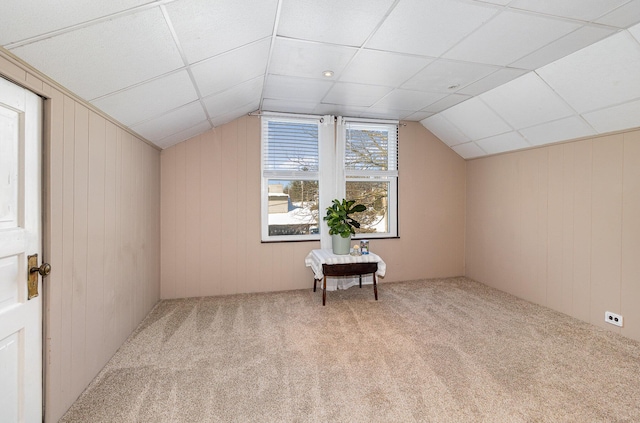 bonus room with light colored carpet and vaulted ceiling