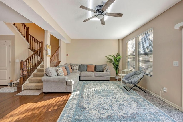 living room with ceiling fan