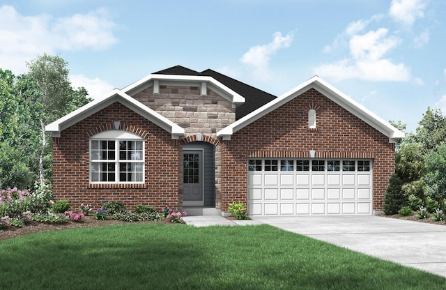 view of property with a front yard and a garage