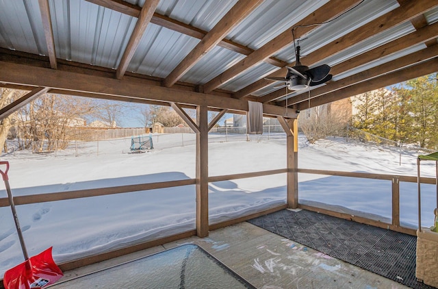 interior space featuring ceiling fan