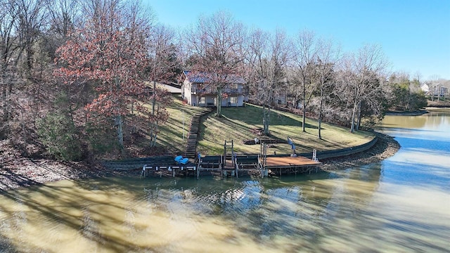 view of dock with a water view