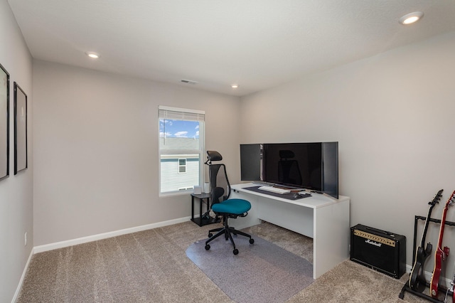 view of carpeted office space