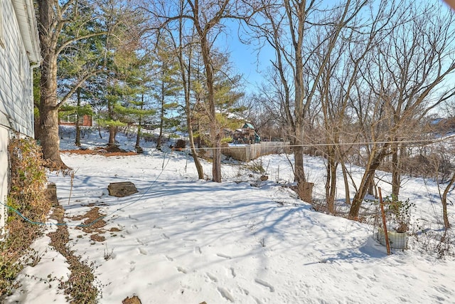 view of yard covered in snow