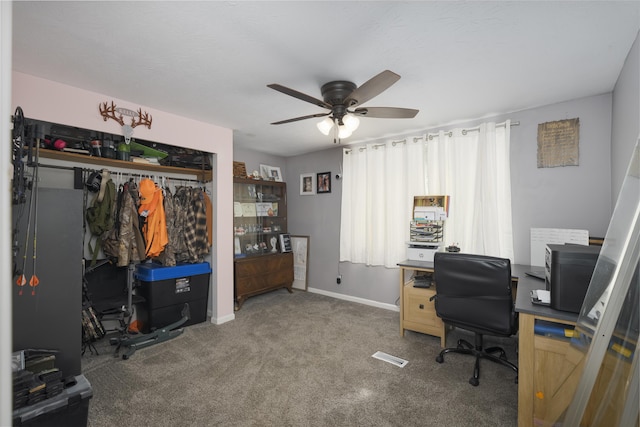 home office featuring ceiling fan