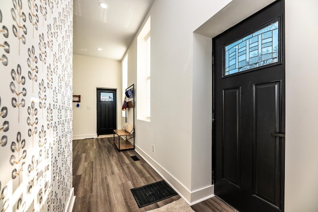 foyer entrance with dark wood-type flooring