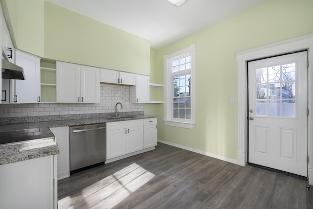 kitchen featuring sink, white cabinets, dishwasher, and tasteful backsplash