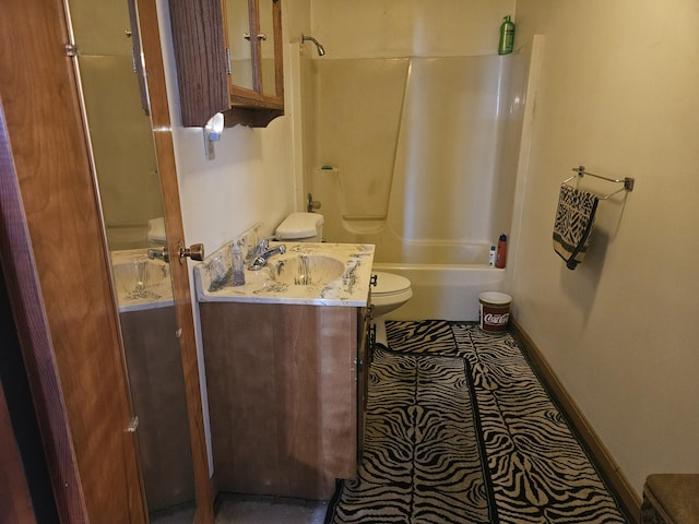 full bathroom featuring vanity, toilet, and shower / bathing tub combination