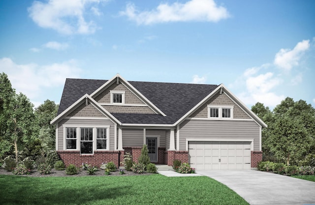 craftsman house featuring a front yard and a garage