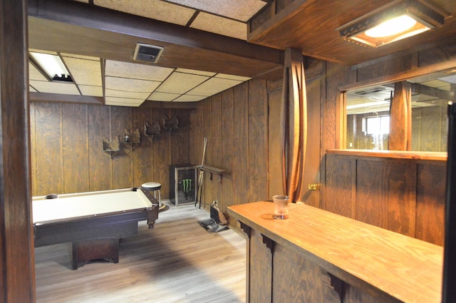 332 Swan Cir, Elsmere, KY 41018 - recreation room with wooden walls, wood finished floors, a drop ceiling, and billiards