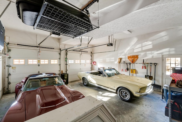 garage with a garage door opener