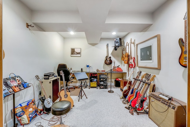 game room featuring carpet floors