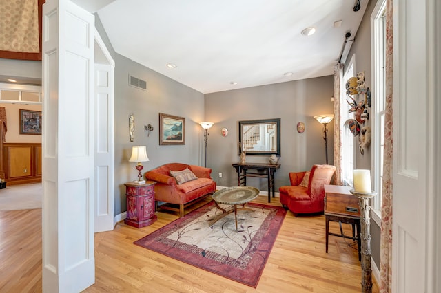 sitting room with light wood-type flooring