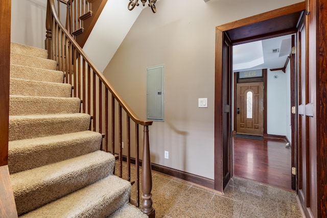 staircase with electric panel