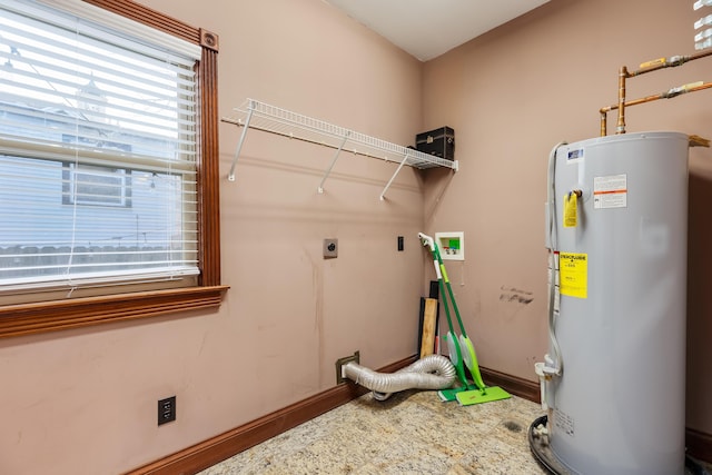 laundry room with a healthy amount of sunlight, hookup for an electric dryer, and electric water heater