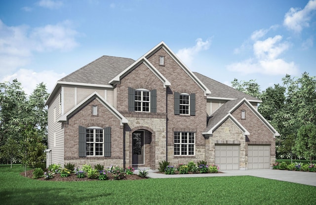 view of front facade featuring a garage and a front lawn