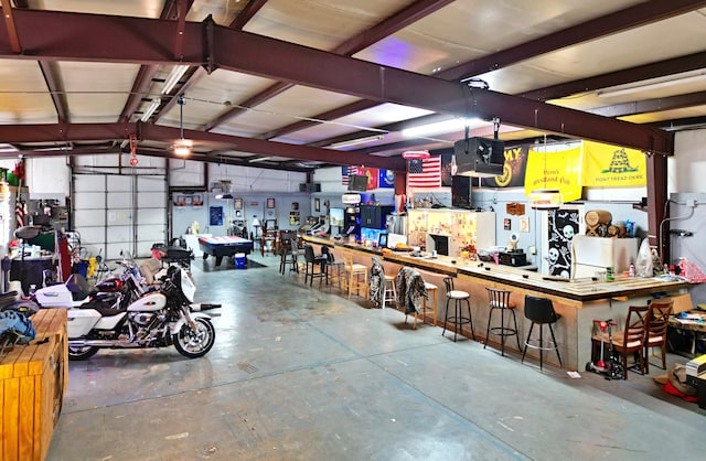 garage featuring a workshop area