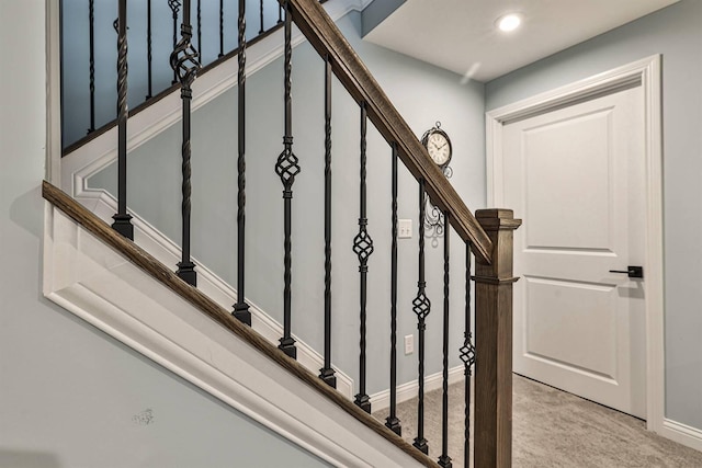 stairway featuring carpet floors