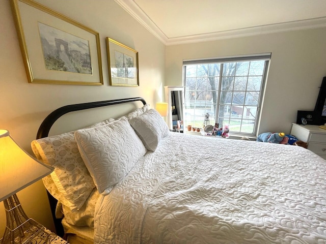 bedroom with ornamental molding