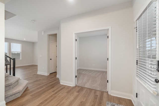 interior space with light hardwood / wood-style floors