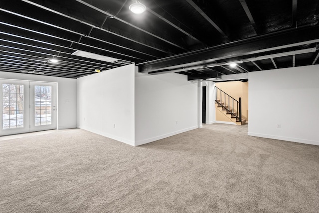 basement with carpet floors