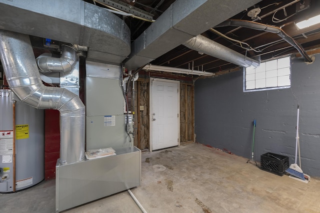 basement featuring gas water heater