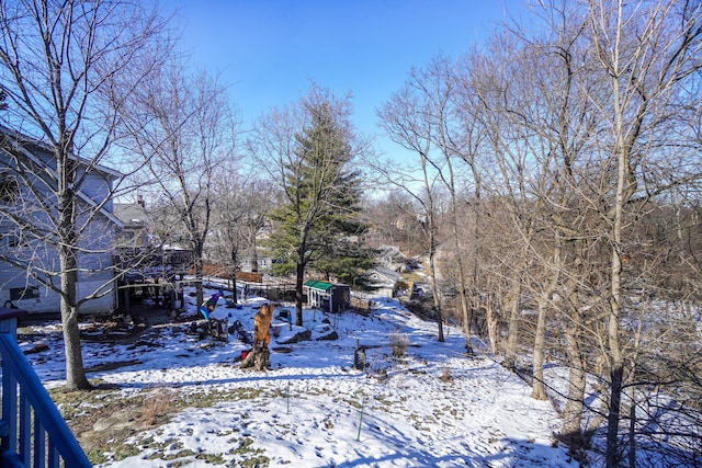 view of yard covered in snow