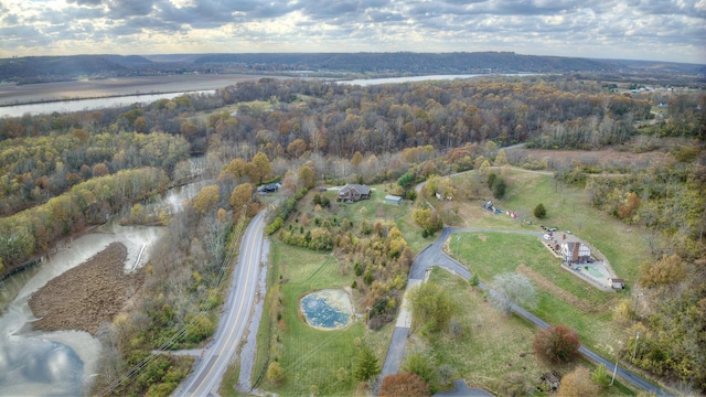 aerial view with a water view