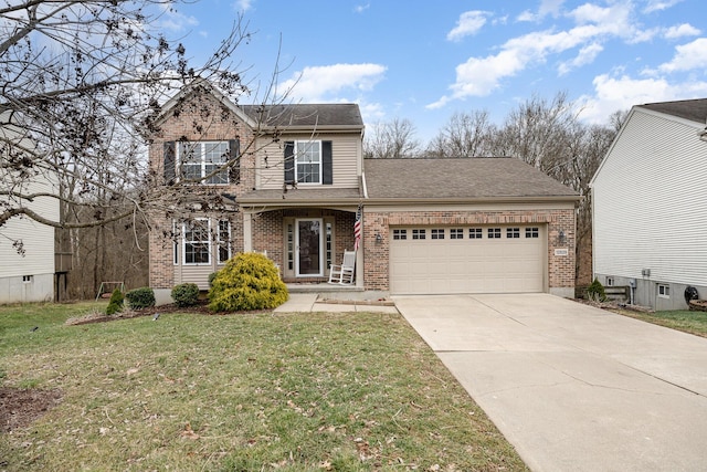 view of front property featuring a garage and a front yard