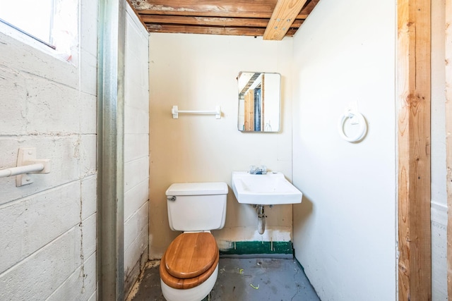 bathroom with toilet, sink, and concrete floors