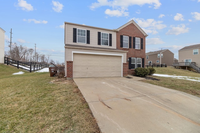 view of front facade featuring a garage and a front lawn