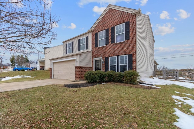 view of front facade featuring a garage and a front lawn