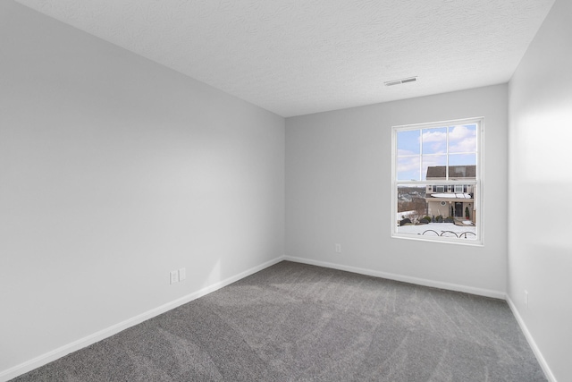 spare room featuring carpet flooring and a textured ceiling