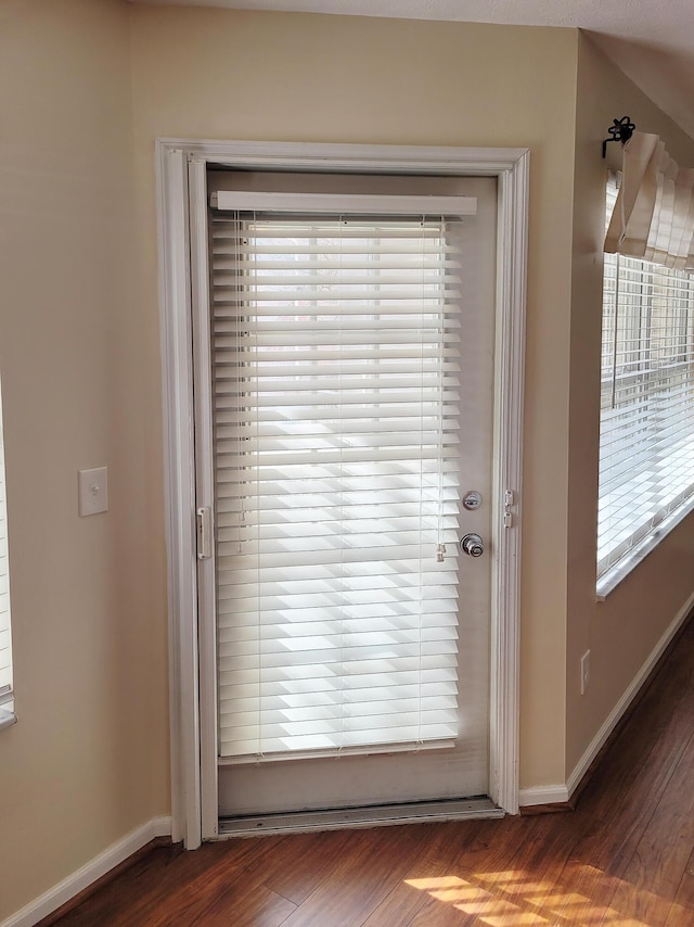 doorway to outside with hardwood / wood-style flooring and a healthy amount of sunlight