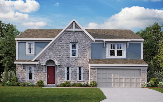 view of front of home featuring a garage and a front yard