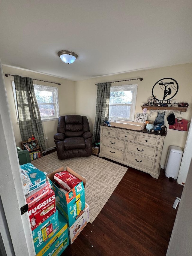 interior space with dark hardwood / wood-style flooring