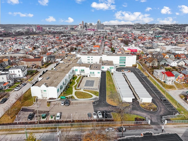 birds eye view of property with a city view